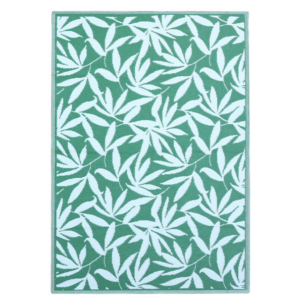 Lavish Touch Taksha Plastic Green/Natural White Machine Washable Indoor